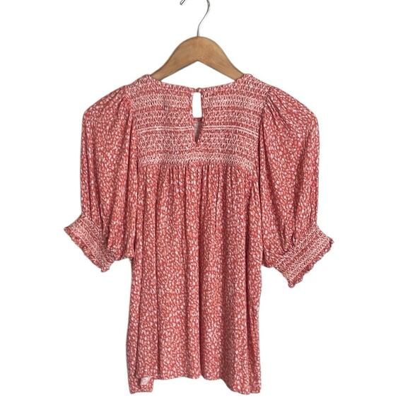 Anthropologie DOLAN Collection Rebecca Smocked Blouse Orange Motif - Picture 3 of 15